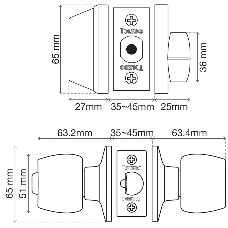 Cerradura cilíndrica de doble cilindro/Avila/V1980-AV